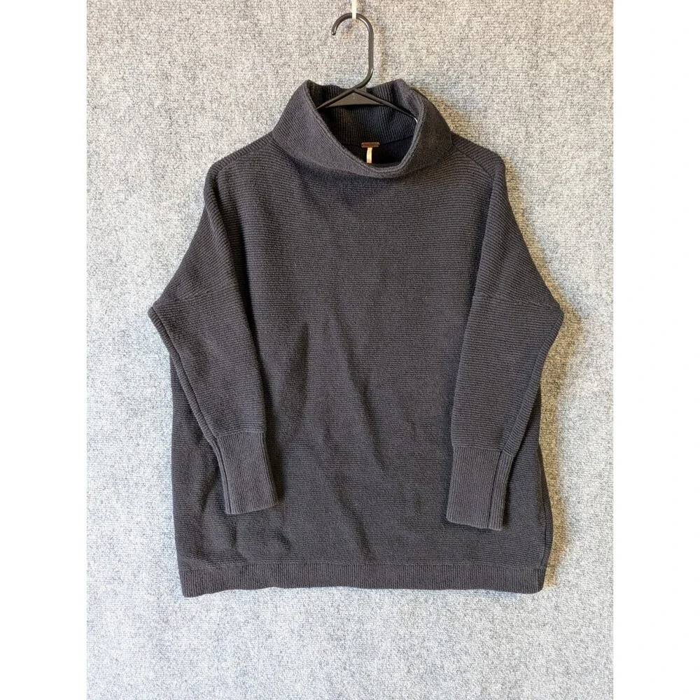 Free People Ottoman Slouchy Tunic Sweater Womens XS Black Charcoal Ribbed Knit - Picture 2 of 10